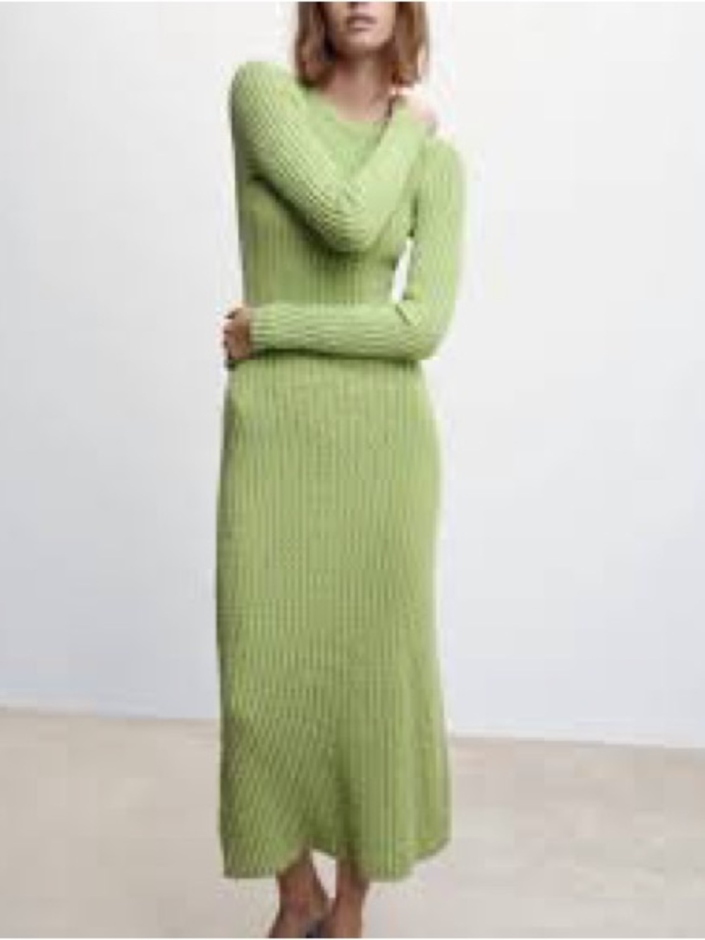 Slim Ribbed Long Sleeve Maxi Dress in Light Green